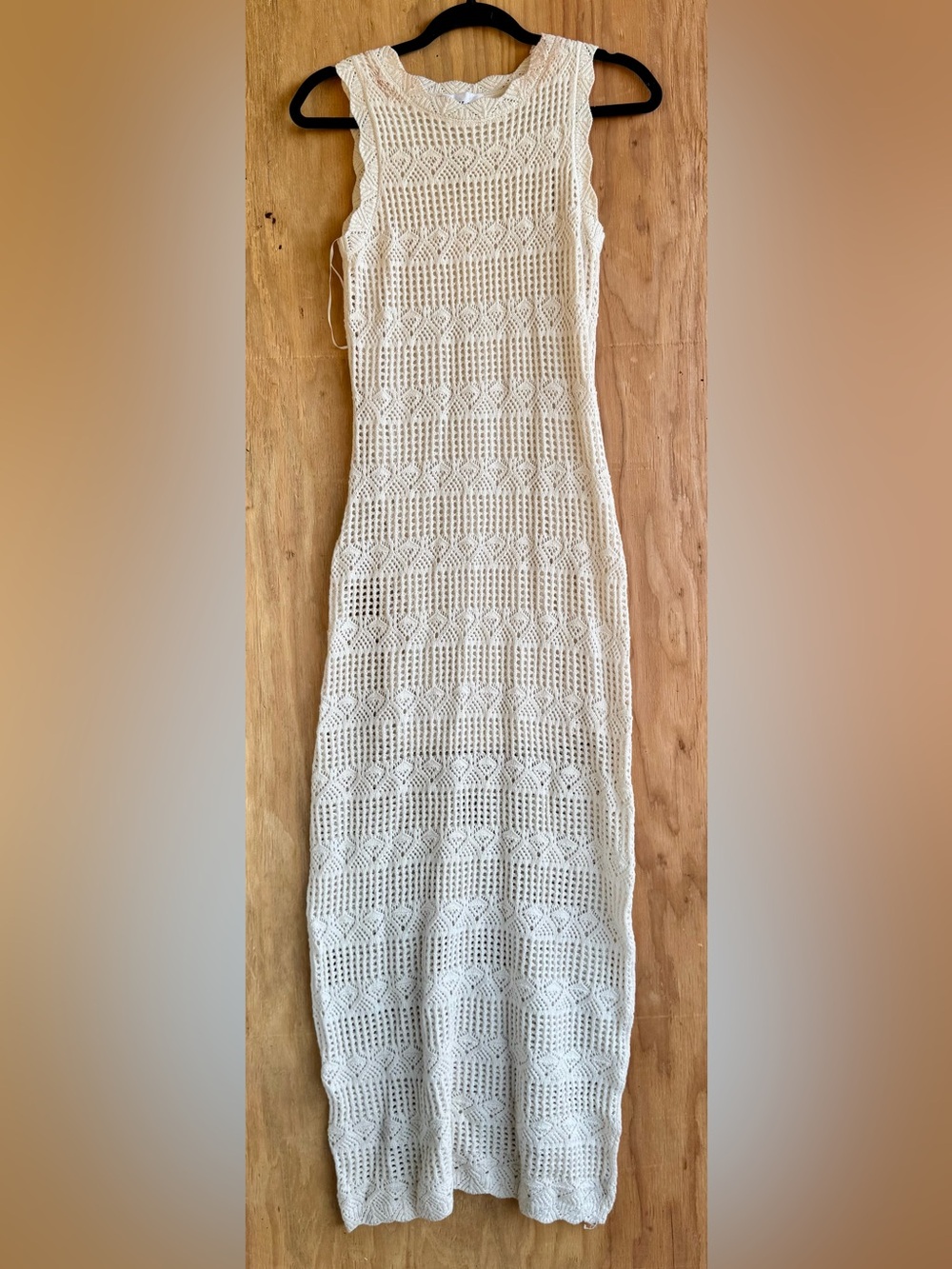 Olive + Oak Cream Crochet Knit Maxi Dress Sleeveless Boho Bodycon Size Small NWT - Picture 2 of 6